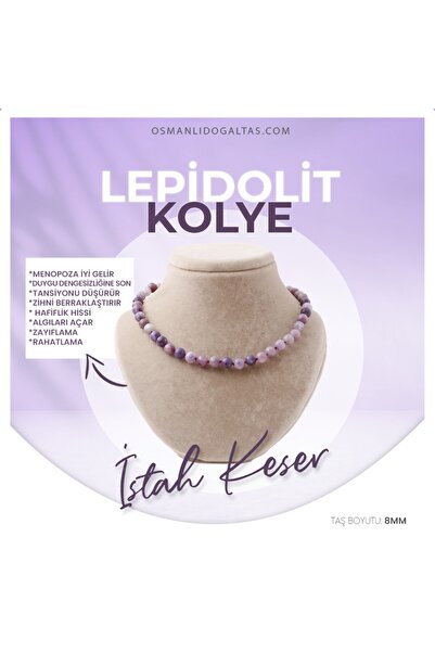 OSMANLI DEĞERLİ TAŞ قلادة من الحجر الطبيعي ليبيدوليت معتمدة 8 مم، M533
