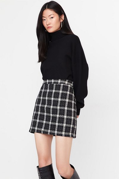 Trendyol Collection Mini fustă țesută cu model în carouri negre TWOAW23ET00119