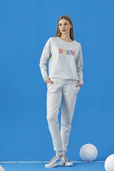 GİZZEY 20668 Γυναικεία αθλητική φόρμα με λαιμόκοψη με τύπωμα