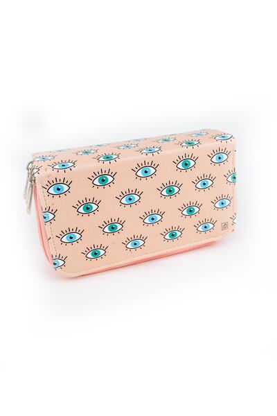 Size Pencil Case Eye Themed Three Compartment Vegan Leather (Pencil Holder)