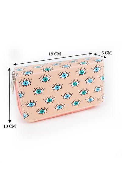 Size Pencil Case Eye Themed Three Compartment Vegan Leather (Pencil Holder)