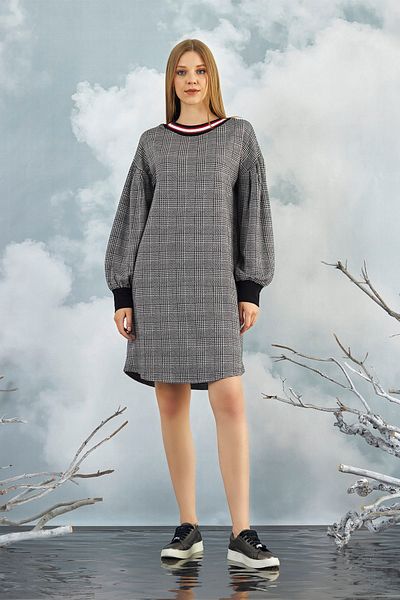 GİZZEY 20670 Γυναικείο φόρεμα Houndstooth σε γκρι χρώμα
