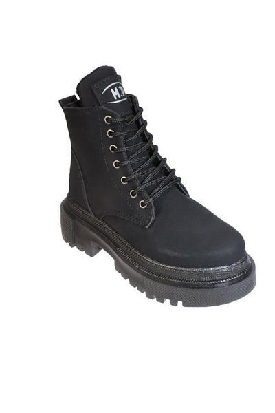 M.P. M.p Girl's Black Zipper Lace-Up Fleece Inside Thick Thermo Sole Flat Boots