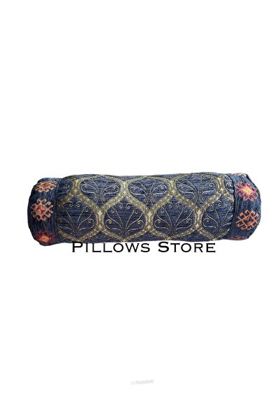 PİLLOWS STORE Osmanlı Desenli Lacivert Sosis Kırlent 45cm*15cm (iç Silikon Da...