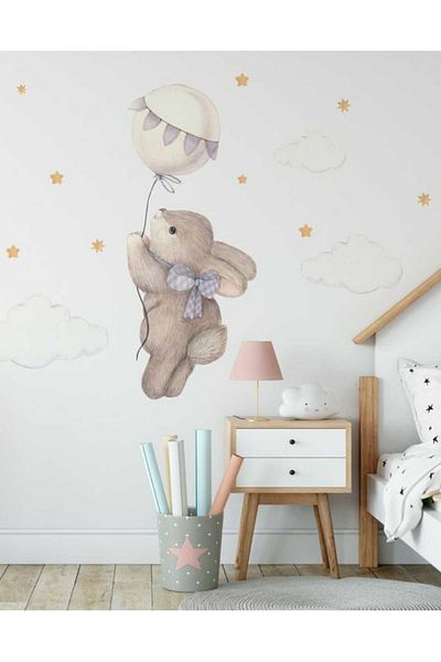 Grafikup Autocolant de perete pentru camera copiilor Bunny with Balloons