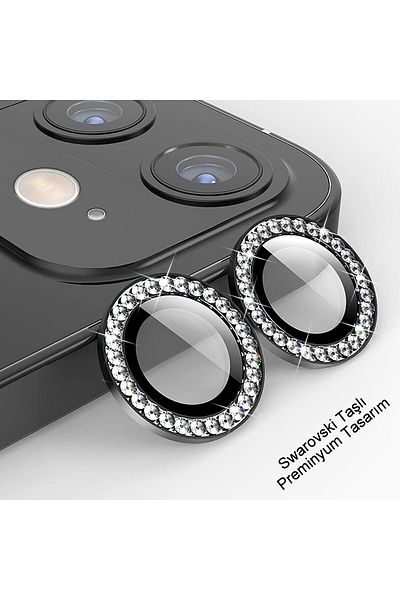 USIDE iPhone 11 iPhone 12 12 Mini Compatible Stone Diamond Camera Protector - Stone Black Set of 2