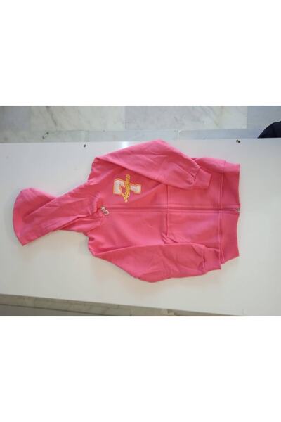 Mavera Açık Pembe Baskılı Kapşonlu Cepli Fermuarlı Ceket