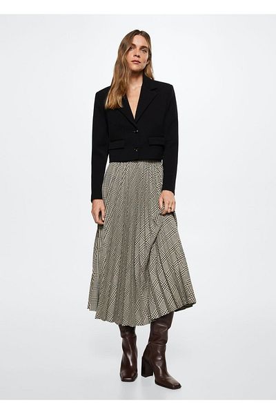 MANGO Woman Checked and Pleated Skirt