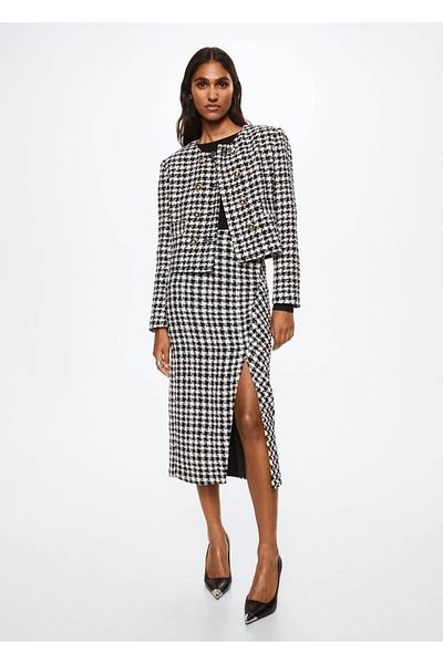 MANGO Woman Houndstooth Patterned Pencil Skirt
