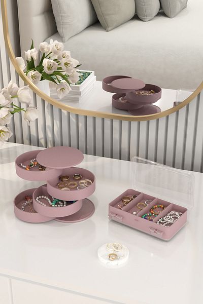 DOVİHOME Makeup Organizer and Cosmetic Storage Box Organizer Set of 2 Dusty Rose