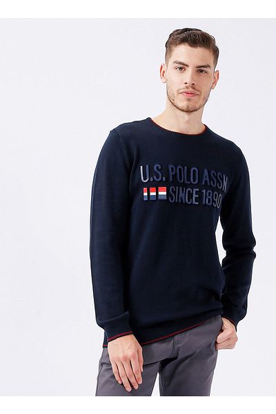 U.S. Polo Assn. Тъмносин мъжки пуловер с кръгло деколте
