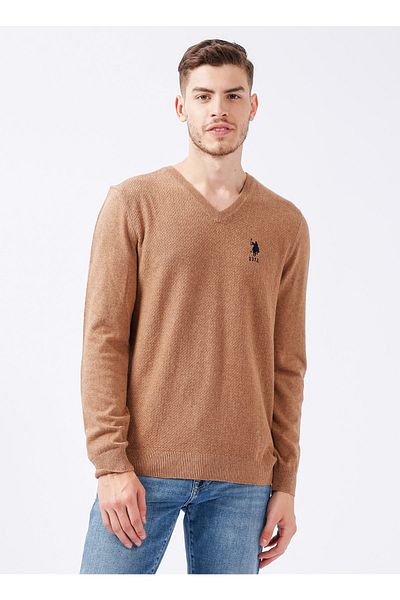 U.S. Polo Assn. Мъжки пуловер с поло яка в кафяво Tcdunı-bsk22