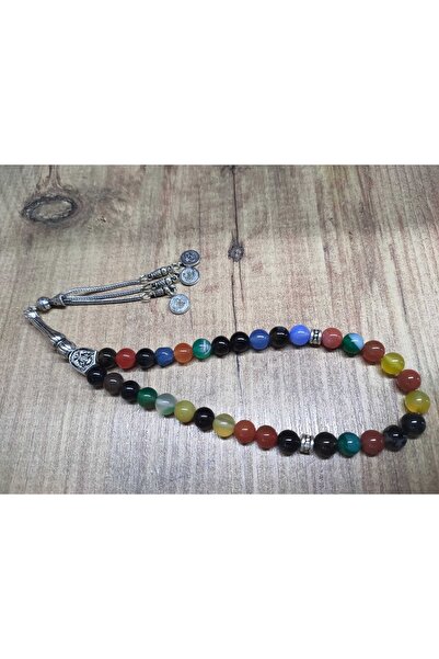 TESBİHHANE Doğal Renkli Akik Taşlı Tesbih Babalara Özel Hediye