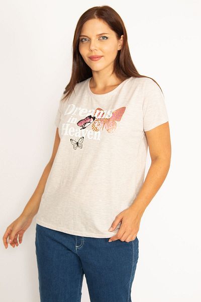 Şans Women's Plus Size Mink Lacquer Printed Blouse 65n34577