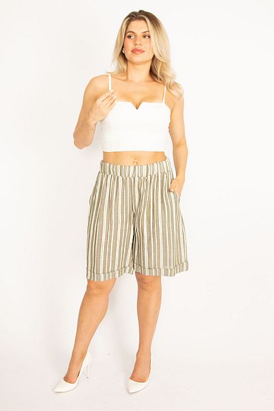 Şans Plus Size Shorts & Bermuda - Khaki - Normal Waist