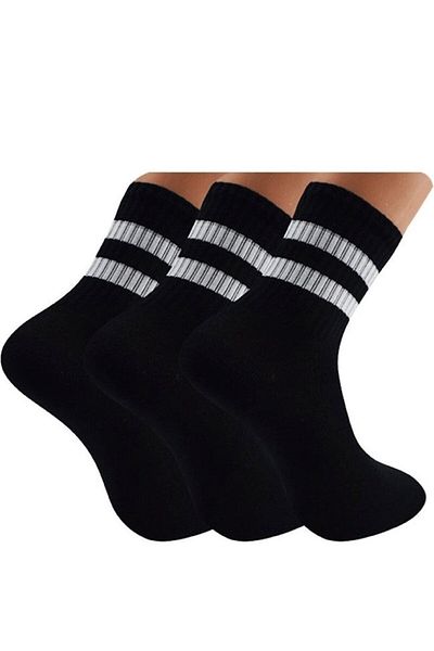 Tulipka Unisex Μαύρες ριγέ κολεγιακές κάλτσες τένις - Σε σχήμα συσκευασίας των 4