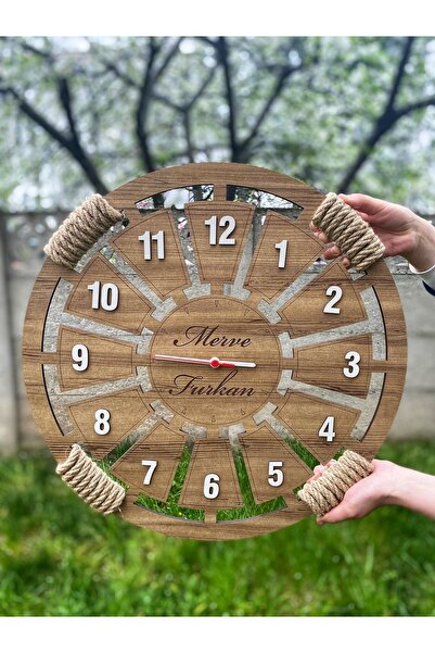 Adapromosyon Isme Özel Hediyelik Ahşap Duvar Saati 50 Cm