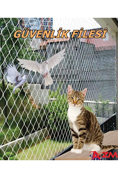 Azmtürkiye Güvenlik Filesi 1,5x10 Metre Balkon Filesi Kuş Filesi Kedi Filesi ...