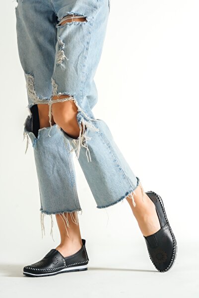 Deripabuc Genuine Leather Black Women's Leather Ballerinas Dp16-0065