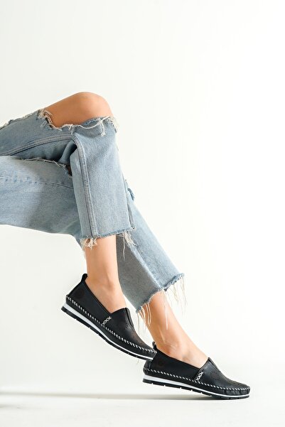 Deripabuc Genuine Leather Black Women's Leather Ballerinas Dp16-0065