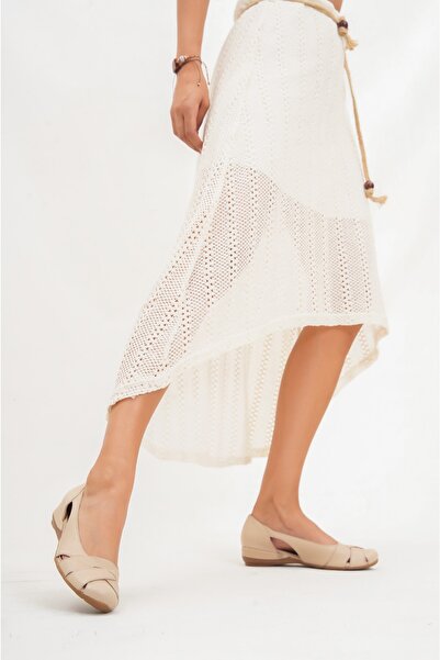 Deripabuc Genuine Leather Beige Women's Leather Ballerinas Trc-4000