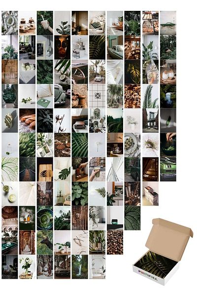 Postifull Σετ αφίσας Green Boho Collage - 100 Τεμάχια - 10cm*15cm - Σετ με κουτί με αυτοκόλλητη πλάτη
