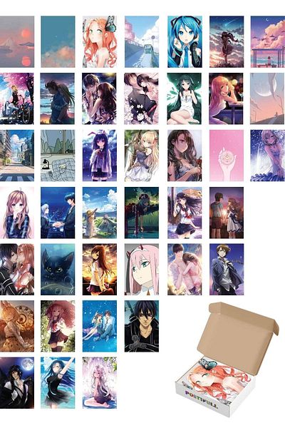 Postifull Σετ αφίσας τοίχου Anime - Σετ κολάζ αφίσας Manga με αυτοκόλλητη πλάτη - 40 τμχ - 10cm*15cm