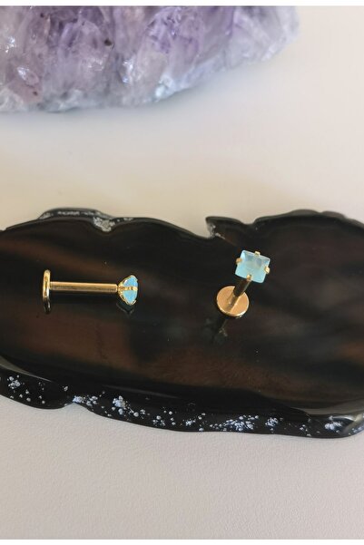Bylin Cerrahi Çelik Buz Mavisi Kare Taşlı Labret Piercing - 1 Adet Piercing
