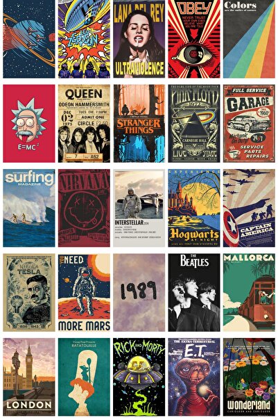 Postifull Retro Poster Seti - Kolaj Seti - 110 Adet - Poster Seti - 10cm*14cm - Kutulu Set