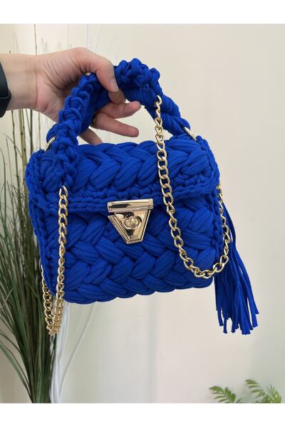 CHQEL Kadın Fıstık Model El Yapımı Tığ İşi Penye İp  El Omuz Ve Çapraz Kullanım Lüks Çanta