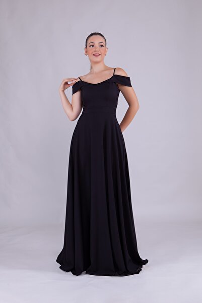 Bidoluelbise Kadın Omuz Detay Askılı Maxi Boy Abiye Elbise