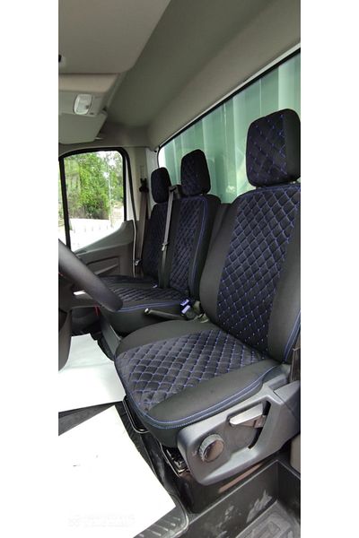 SMRAUTOACCESSORY Ford Transit 2014 and Above Compatible Single Cabin Specially Made Collar Feather Car Seat Cover Black-blue
