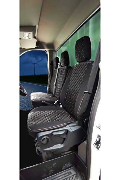 SMRAUTOACCESSORY Ford Transit 2014 and Above Compatible Single Cabin Specially Made Collar Feather Car Seat Cover Black-white