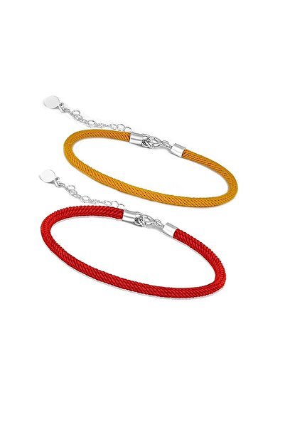 Huarz Sarı Kırmızı Örme Ip Gümüş Uclu Taraftar Bileklik