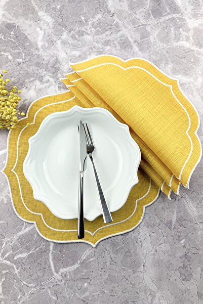 WEARE2 Κίτρινο Χρώμα Λευκό Διπλό Περιτύλιγμα Κεντημένο American Service 4 τεμ...