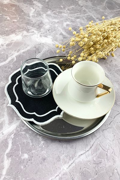 WEARE2 Black and White Double Wrap Embroidered 6-Piece Cocktail Napkins
