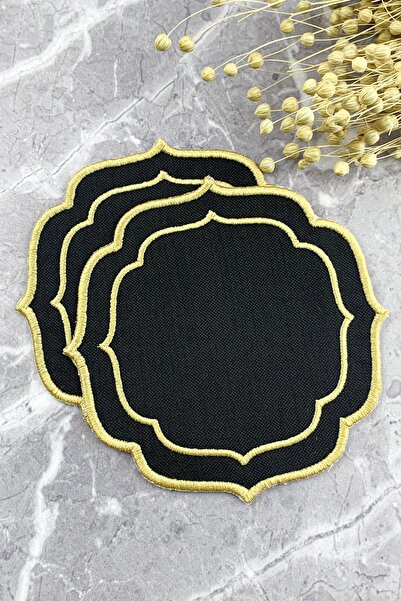 WEARE2 منديل كوكتيل مطرز باللون الأسود والذهبي مزدوج القطع مكون من قطعتين