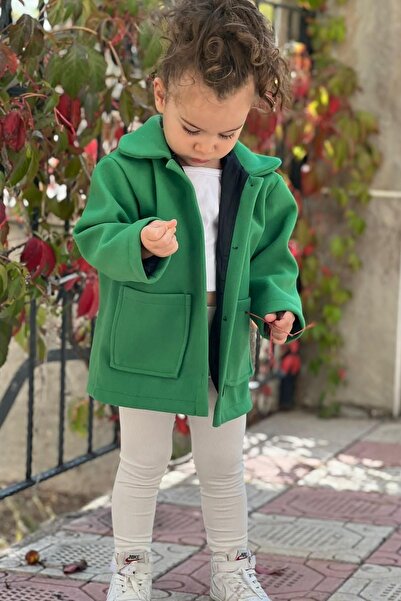meqlife Kız Çocuk Kışlık Kaşe Kaban - Yeşil