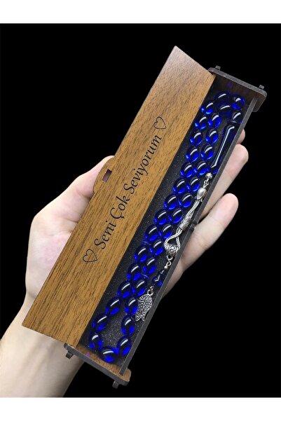 KANUNİ TESBİH مسبحة صلاة مزينة بشراشيب من قطع الشعير باللون الأزرق الداكن - ت...