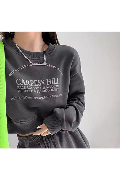 BE QUEEN Ειδικής παραγωγής Carpess Hılı Printed 100% Cotton Oversize Full Winter γυναικεία φόρμα αθλητικής φόρμας