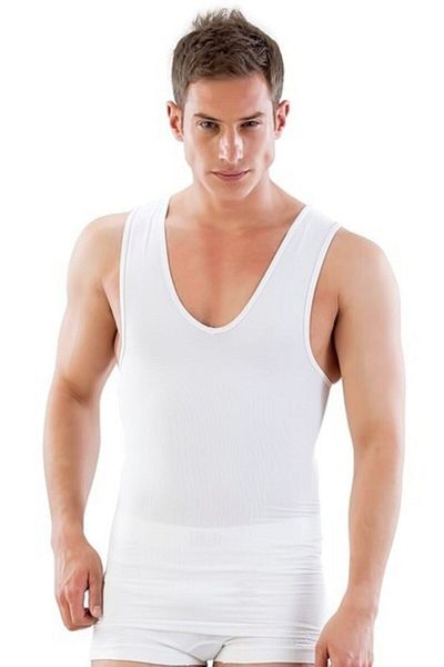 Emay Men's White V-Neck Athlete Corset 1003