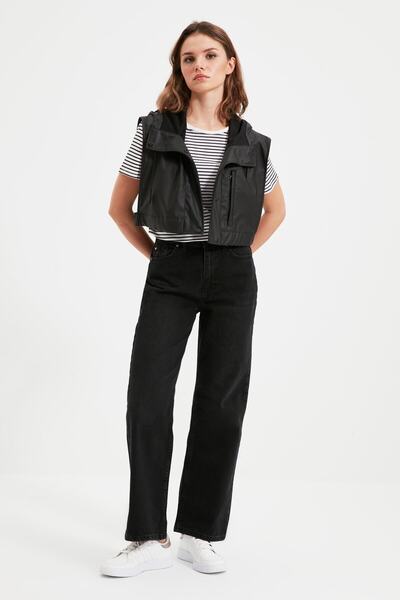 DRC trend Crne super visoke traperice sa širokim nogavicama, labave lycra dži...