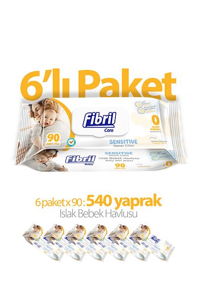 Fibril Baby Sensitive Wet Wipes 6x90 Pack 540 Sheets