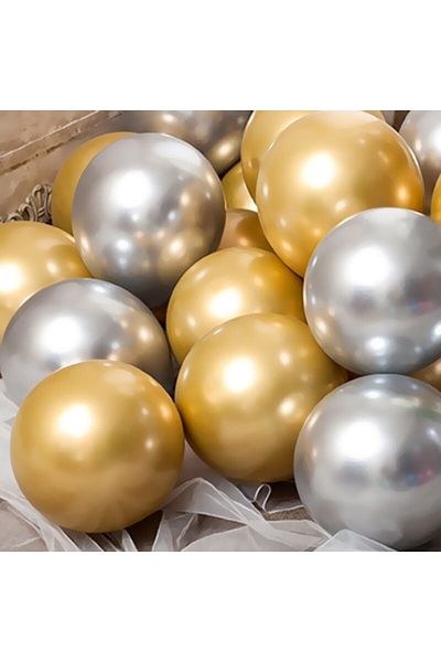 DÜVENCİ TİCARET 10 Metallic Gold Silver Color Balloons