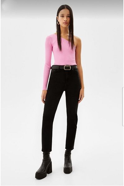LİMABEL All Star Tower Black Mom Jeans Lycra High Waist Washed Mom Jeans Extra Comfortable