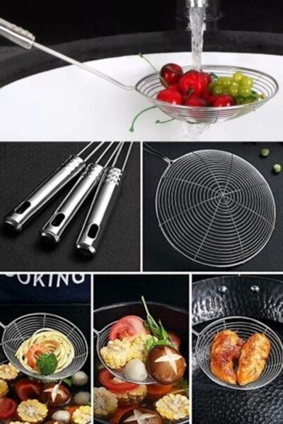 Tilbe Home Steel Colander Strainer Metal Handle Pumpkin Vegetable French Fry Oil Strainer Wire Ladle 4-Piece Serving Set