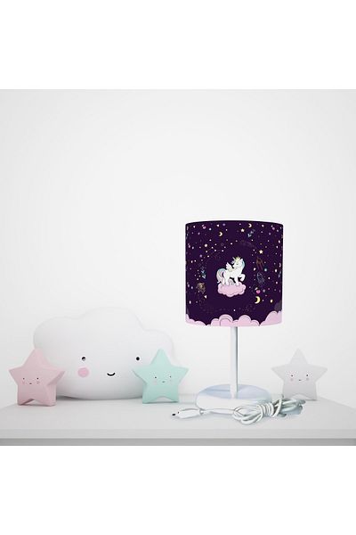 BAMBAŞKA MODA Purple Lampshade with Unicorn Planet