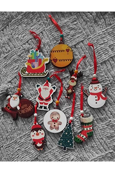 İmpivo Ahşap Yılbaşı Çam Ağacı Süsü 10'lu Set 1