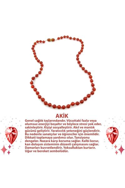 Alp Doğal Taş Red Agate Natural Stone Knotted Necklace 6 Mm, M205