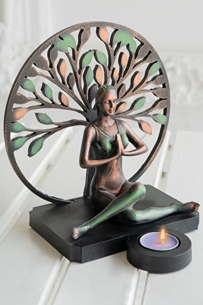 Gift Garden Yoga Kadın Figürlü Hayat Ağacı Mumluk Yeşil